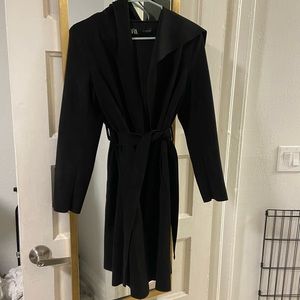 Zara hooded faux suede wrap coat